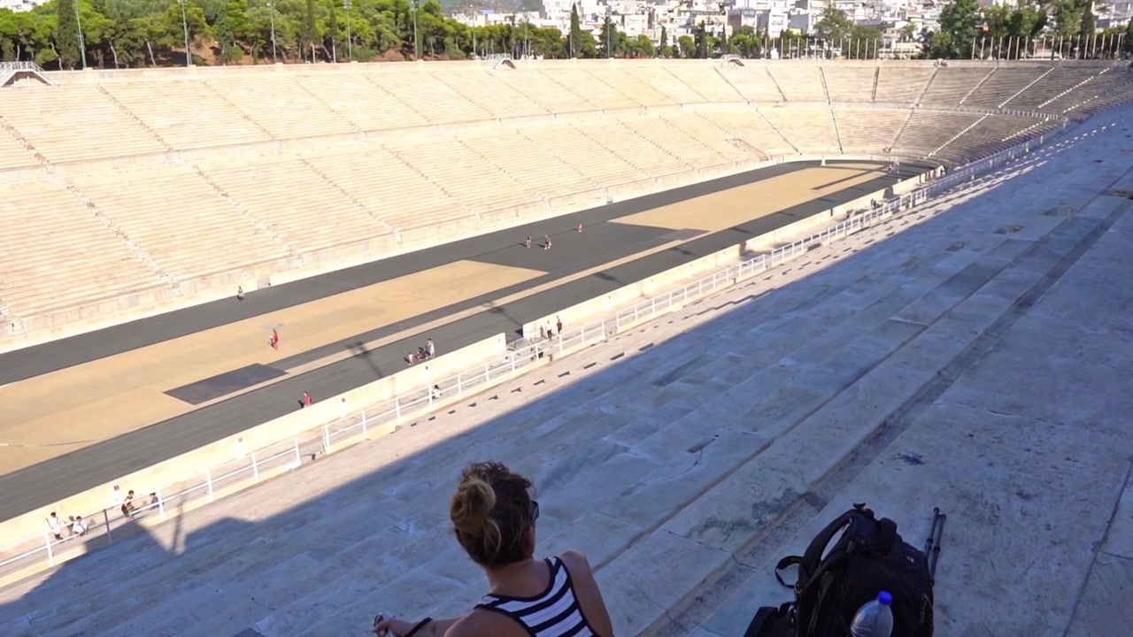 Female tourist visiting the Panathenaic stadium in Athens
