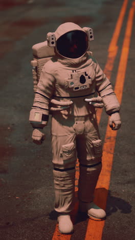 astronaut walking on a street