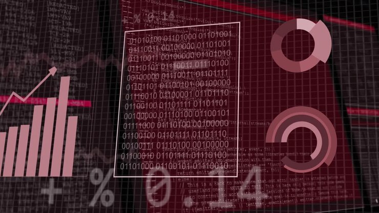 Animation of statistics and data processing over grid background