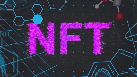 Animation-of-chemical-formula-over-nft-text-on-black-background