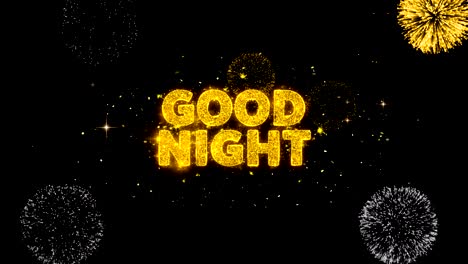 good night text reveal on glitter golden particles firework.