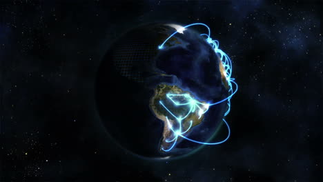 tierra sombreada girando sobre sí misma con conexións de cuadrícula y azul con imagen de la tierra cortesía de nasa.org