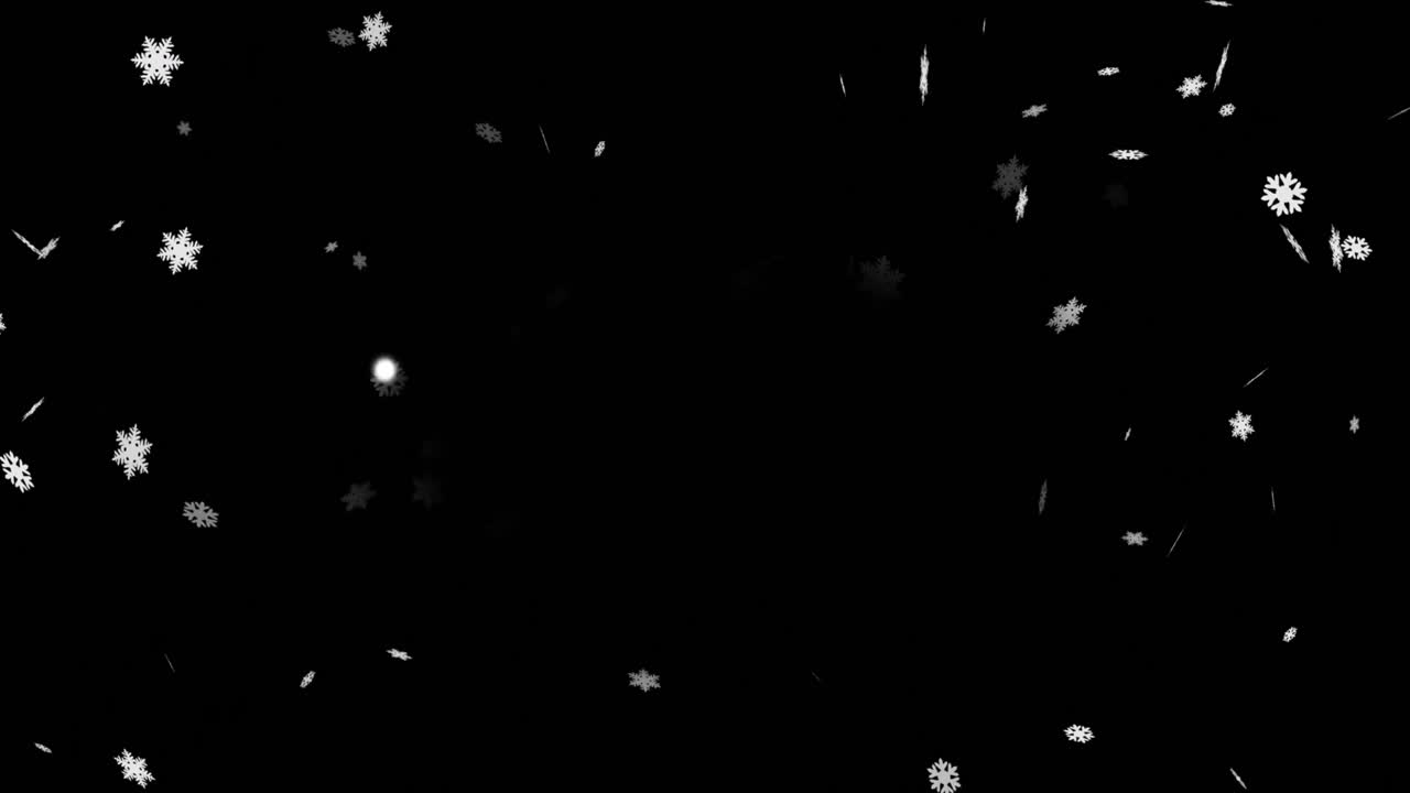 Animation of white christmas snowflakes falling on black background