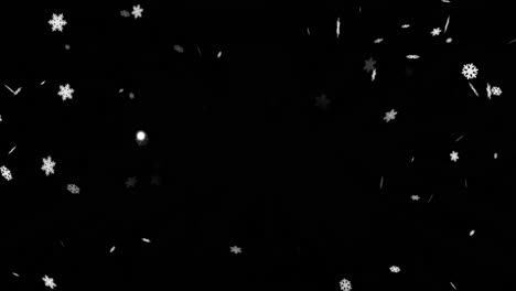 Animation-Von-Weißen-Weihnachtsschneeflocken,-Die-Auf-Schwarzen-Hintergrund-Fallen