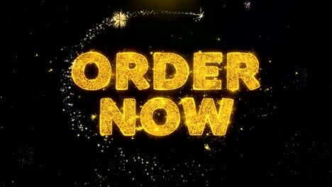 order now text on gold particles fireworks display.