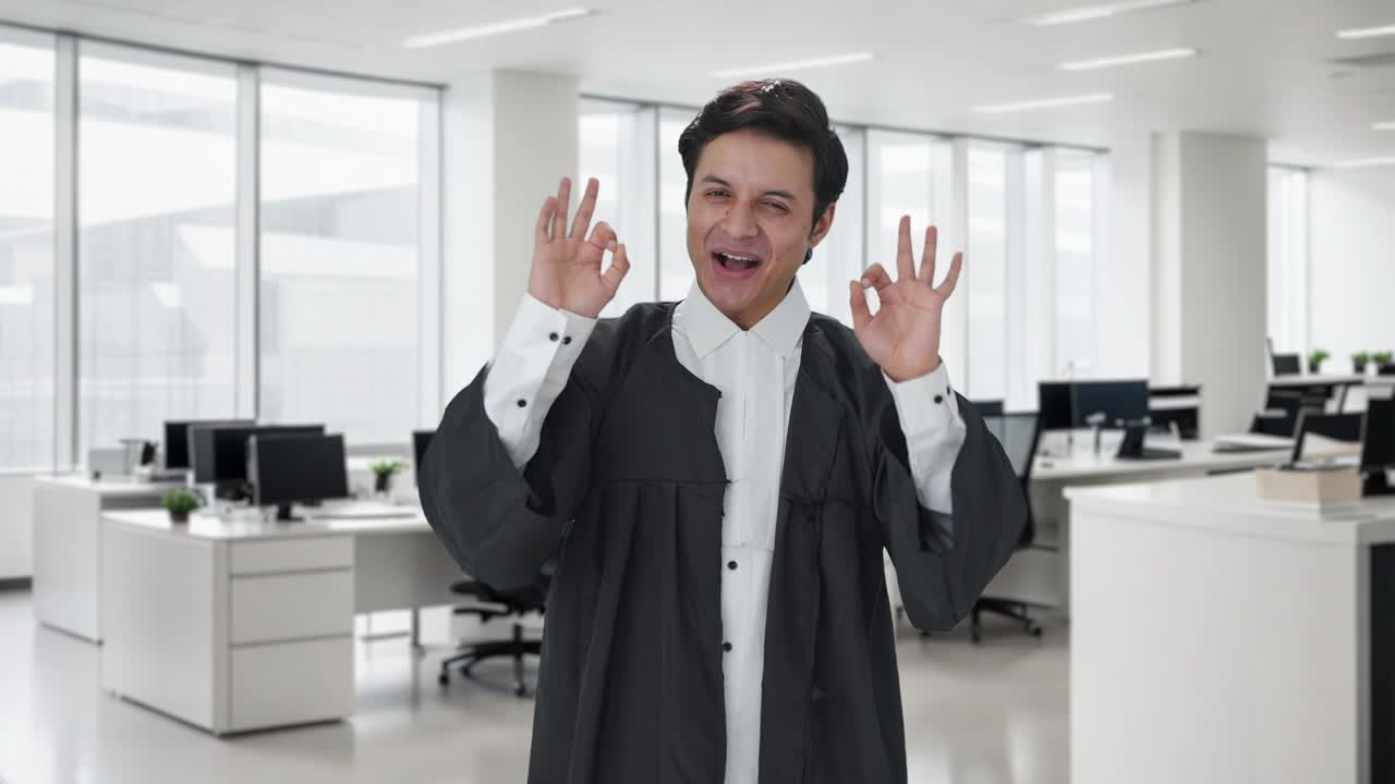 행복한 인도 변호사 okay 표지판을 보여줍니다.