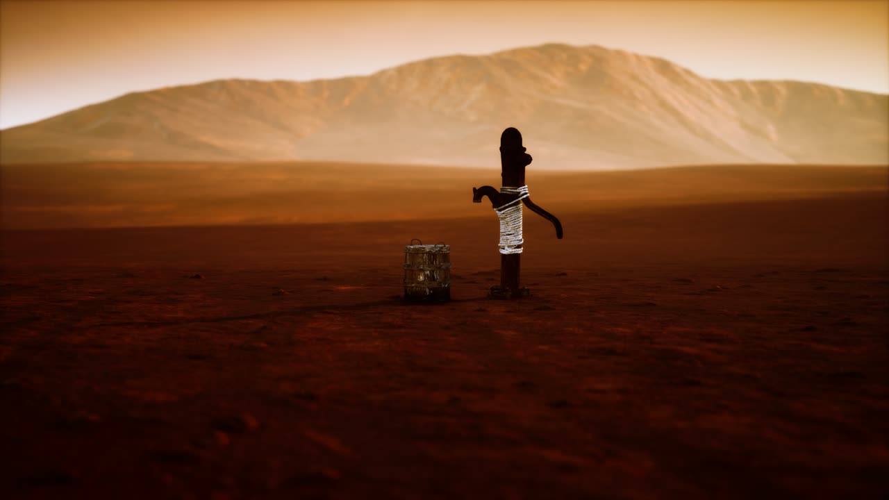 vecchio pozzo di metallo arrugginito nel deserto