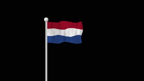 waving flag of the netherlands on flagpole on black background