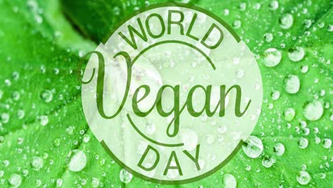 animation of world vegan day text and logo over changing trees, leaves and nature backgrounds