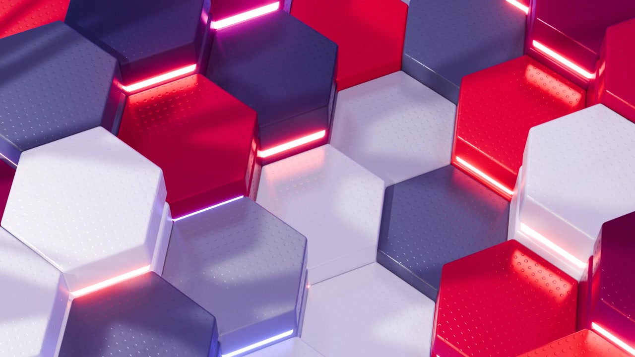 Abstract 3D Hexagon Pattern with Glowing Neon Edges