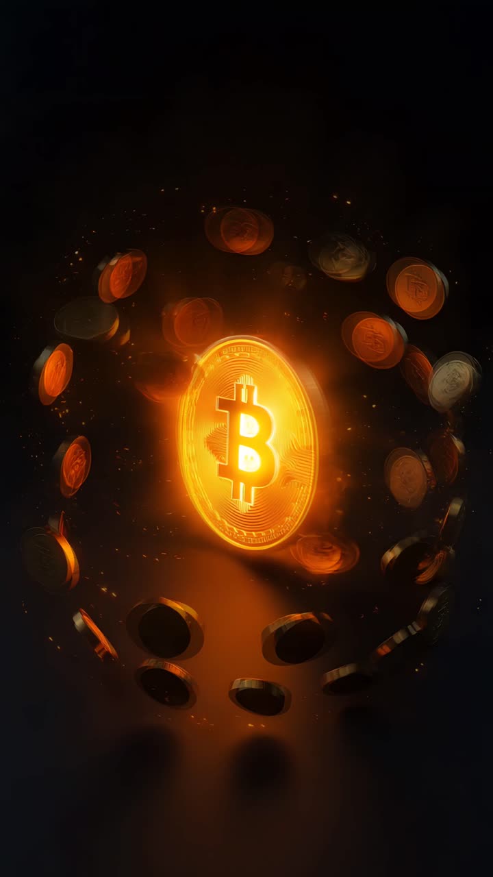 Animação de Bitcoin Dourado Girando em Fundo Escuro Cripto Cinematográfico 4K