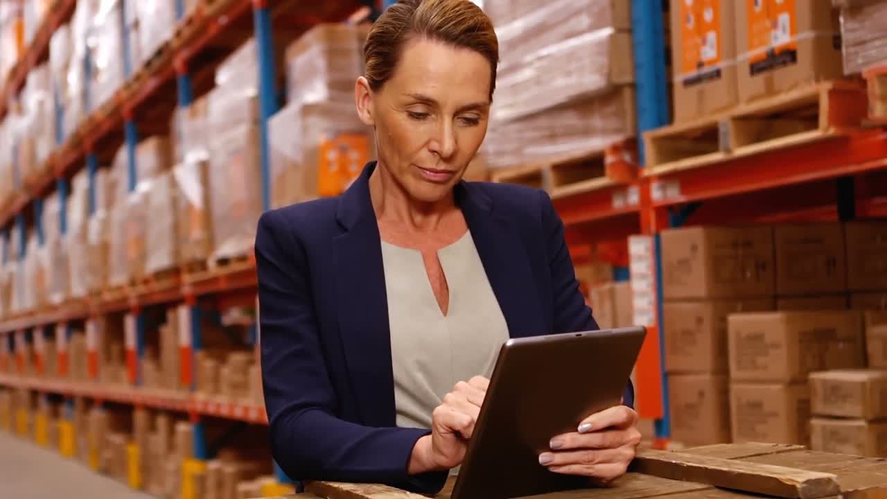 Responsabile femminile che per mezzo della compressa digitale