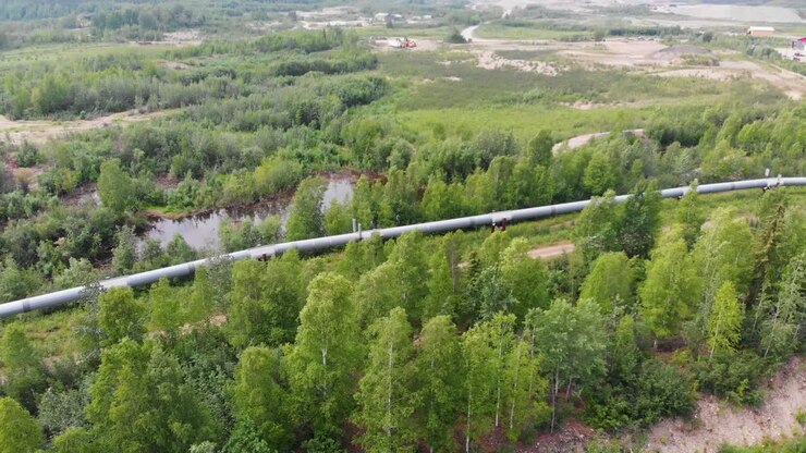 4K Drone Video of Trans Alaska Pipeline in Fairbanks, AK during Sunny Summer Day-4