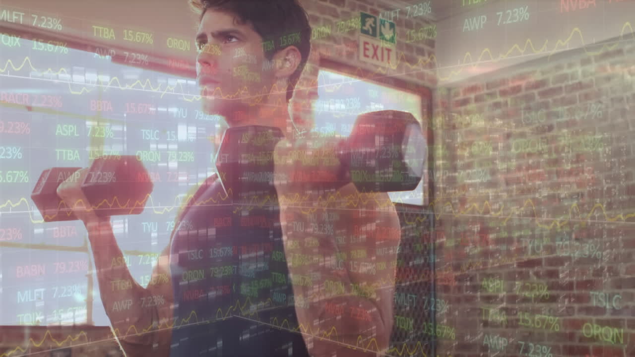 animación del procesamiento de datos financieros sobre el hombre utilizando un teléfono inteligente