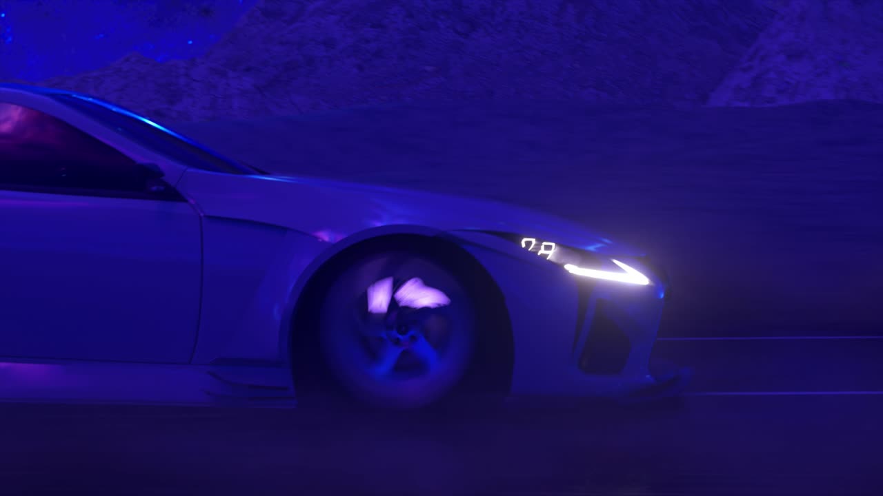 Auto Sportiva Futuristica in una Notte Desertica Cosmica
