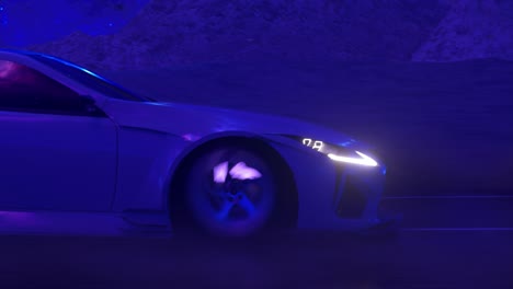 futuristic sports car in a cosmic desert night