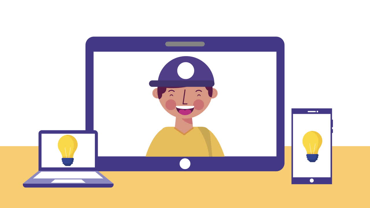 niño estudiante con aparatos de aprendizaje electrónico animación de personajes