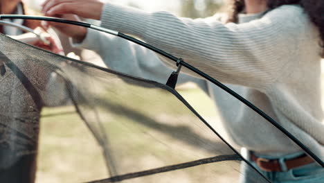 setting up a tent