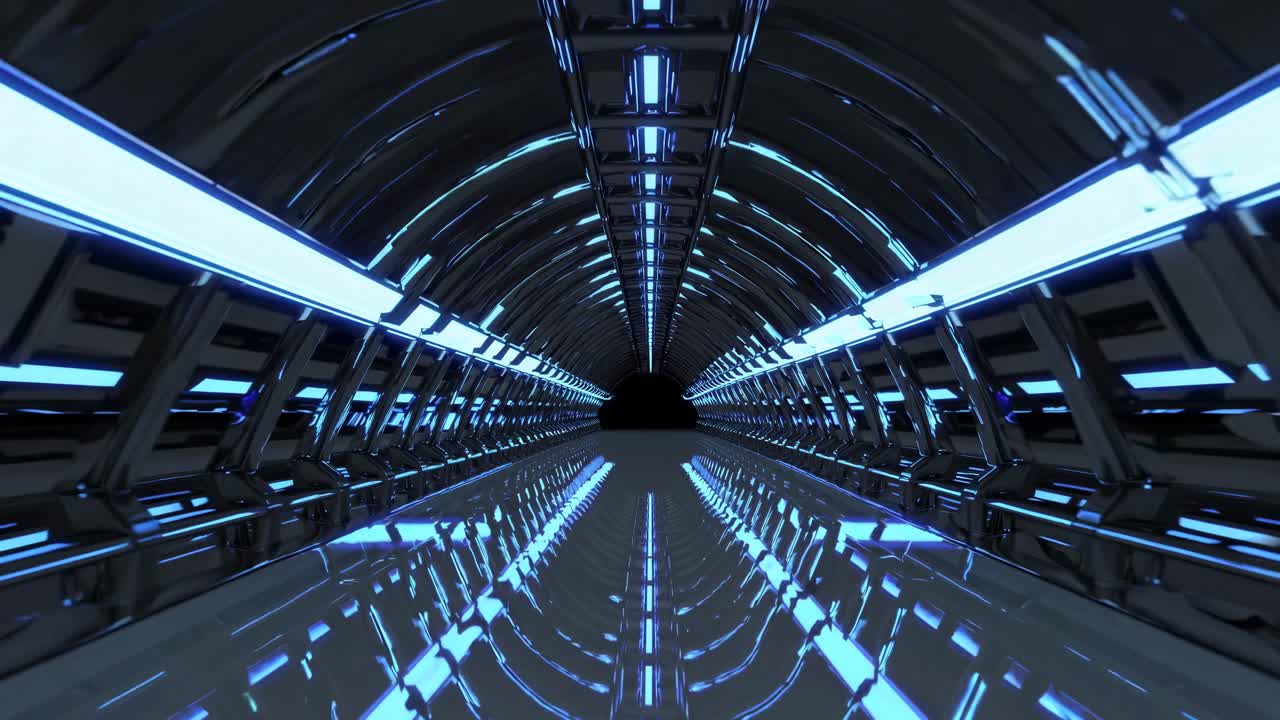 Futuristic Dark Tunnel with Blue Lights