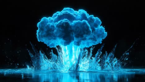 explosión azul en el agua