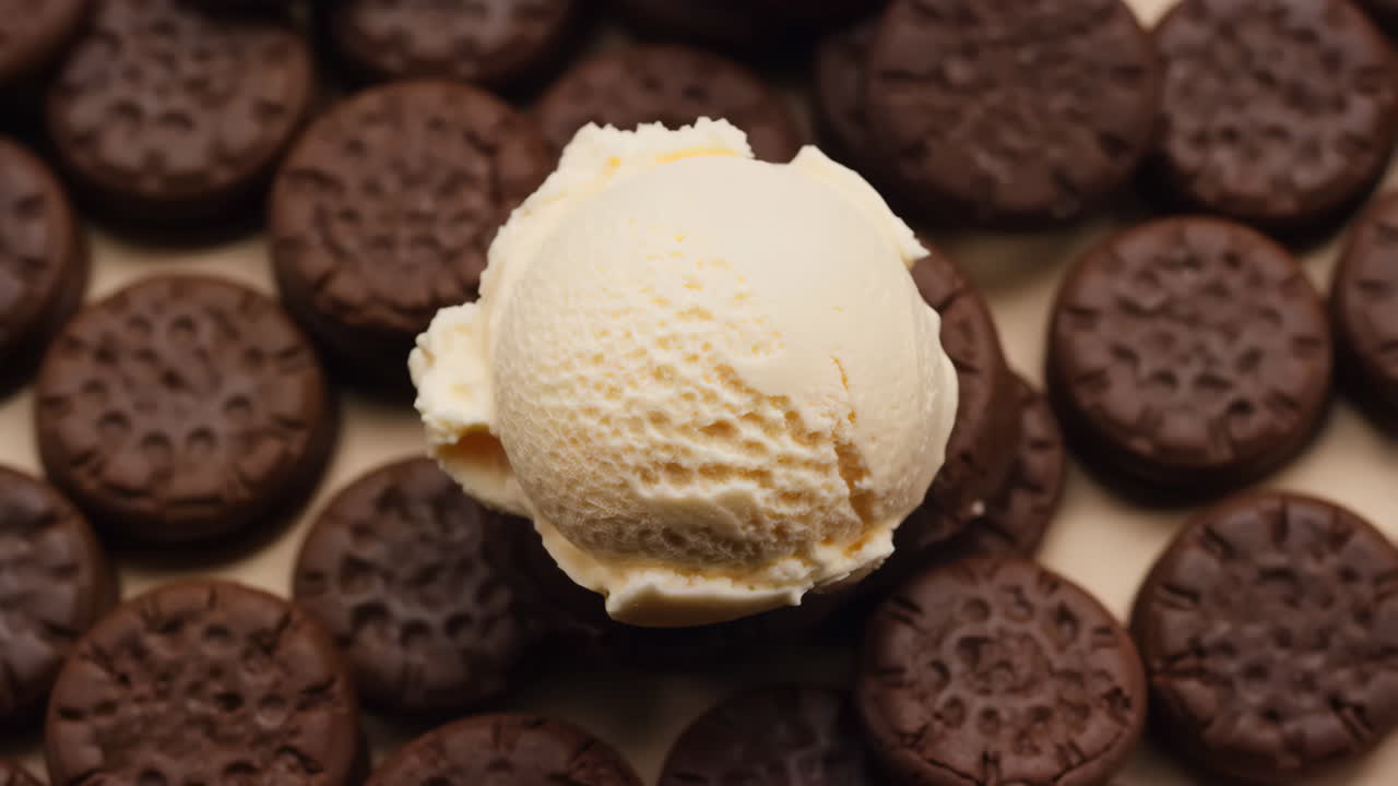 Scoop of Vanilla Ice Cream on Chocolate Cookies