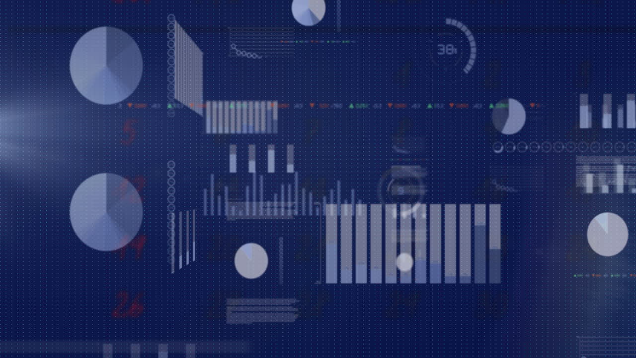 Animation of data processing and stock market over blue background