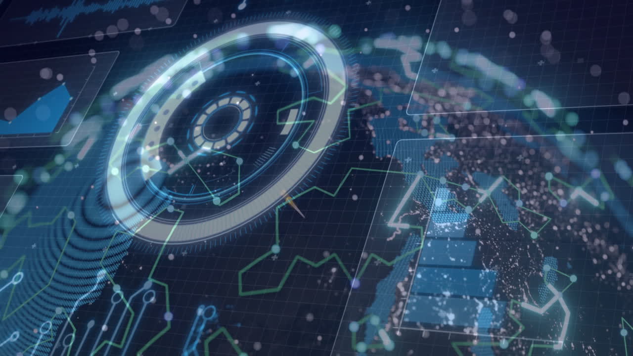 Animation of global network connections with futuristic digital data visualization