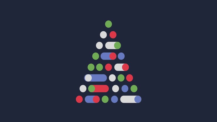 Animation of christmas tree of shapes on purple background