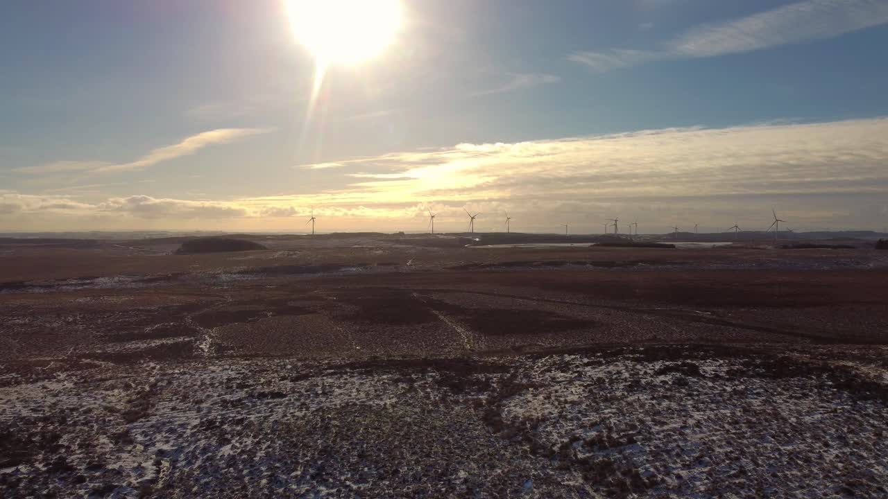 Aerial View of a Wind Farm on a Snowy Day
