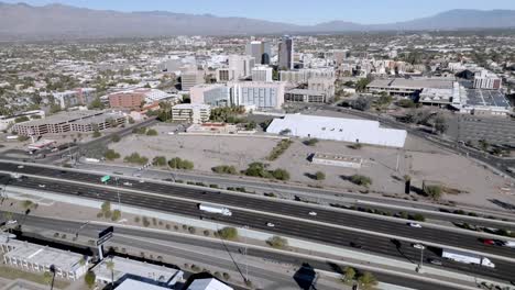 interstate 10 and tuscon, arizona skyline with drone video pulling back