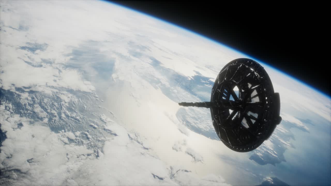 Satellite spaziale futuristico in orbita attorno alla Terra.