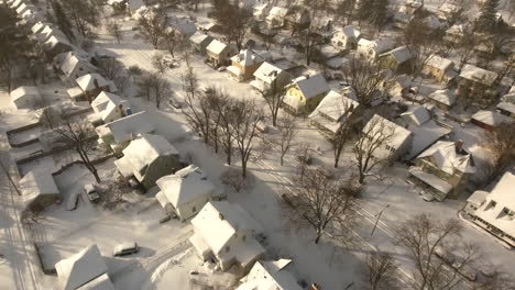 rising drone shot of big snowfall in mansfield ohio