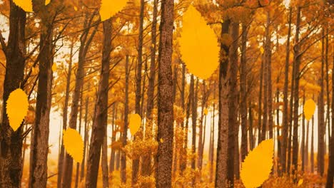 animación de hojas que caen sobre el paisaje forestal de otoño