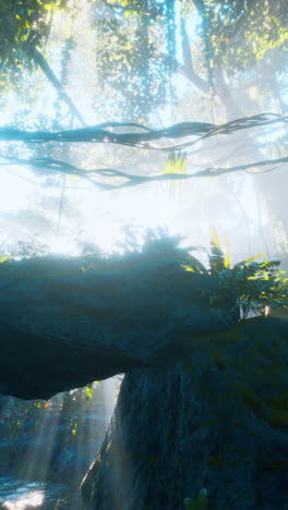 los rayos de sol brillando a través de una selva exuberante