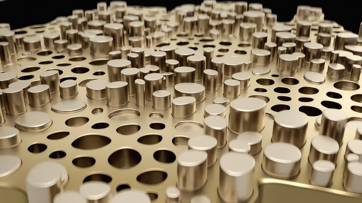 Loop animate abstract golden structure featuring intricate cylindrical patterns that captivate the