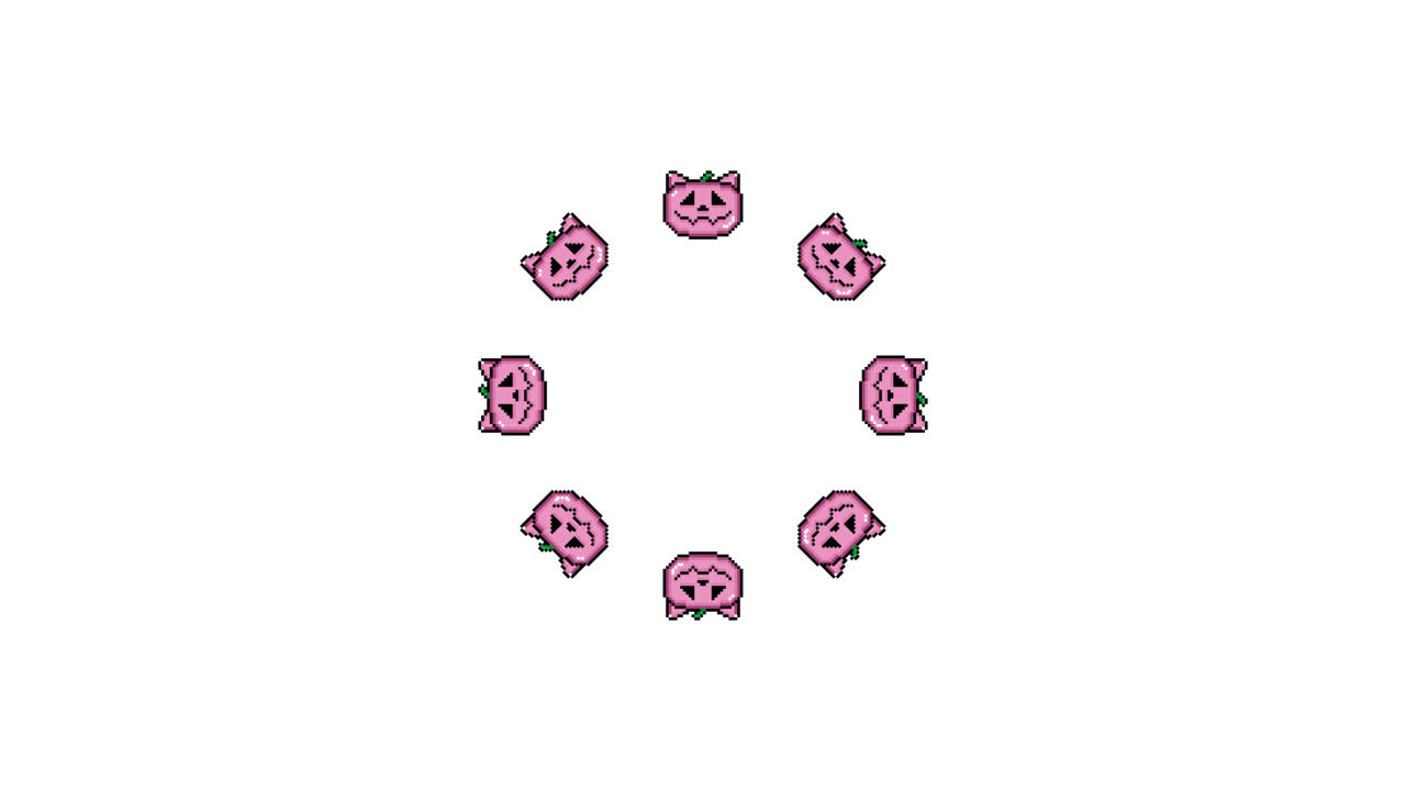 Pixel Art Jack o lantern cat Spinning Circle Animated Overlay Transparent 30fps (2)