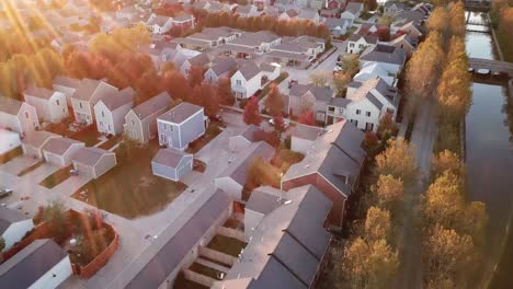 urban neighborhood fall sunset aerial drone footage