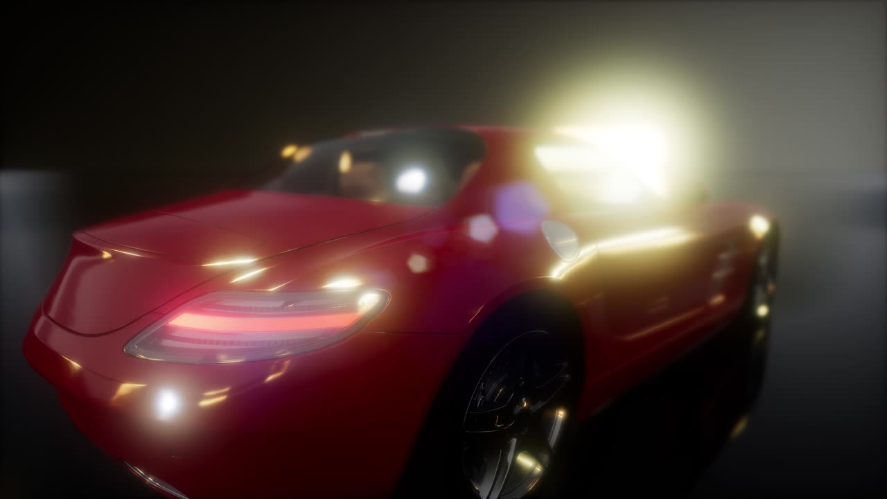 auto sportiva di lusso in uno studio buio con luci brillanti