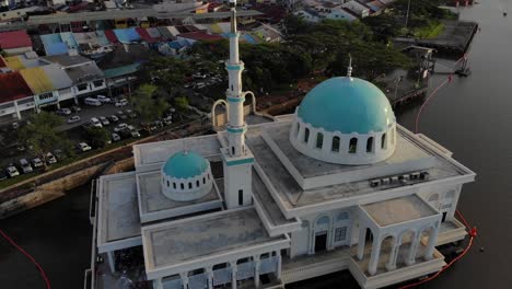 aerial view of the beautiful floating mosque of kuching