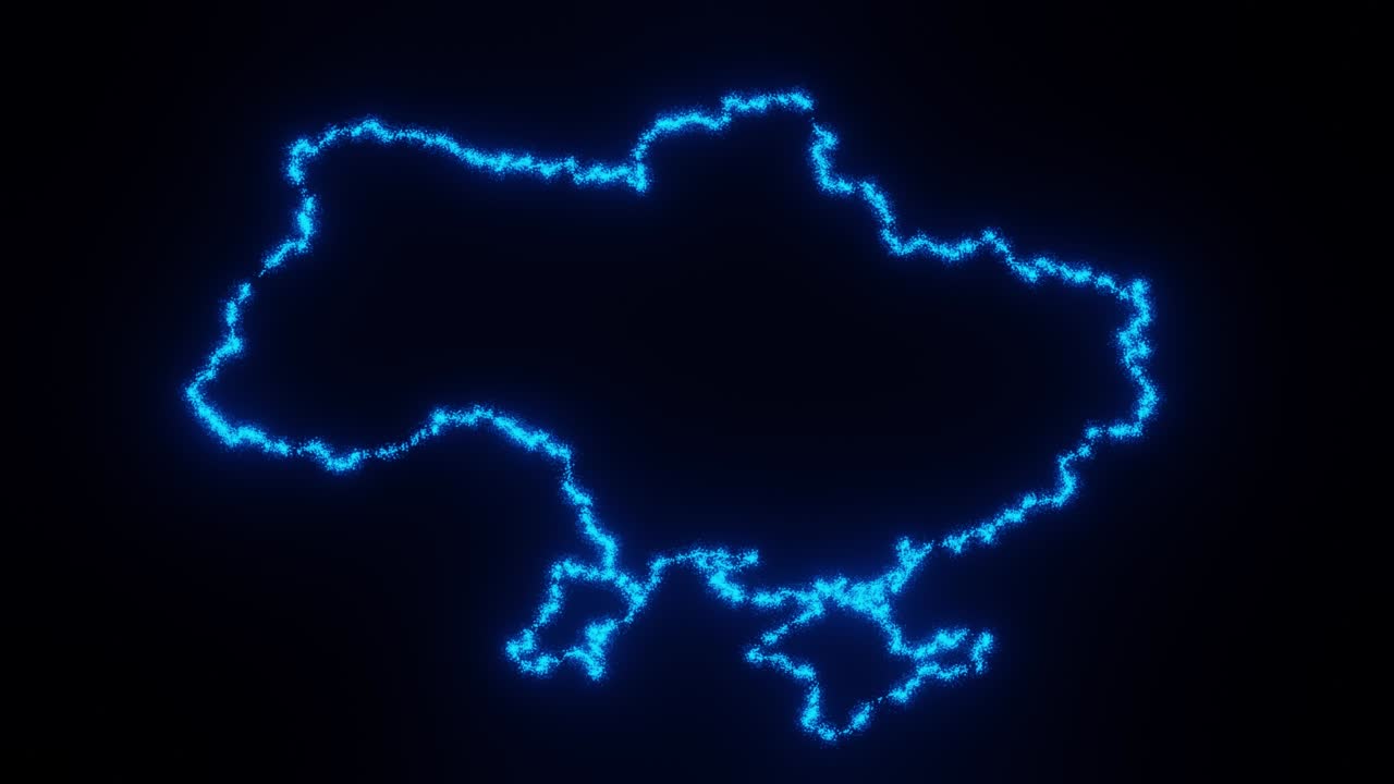 우크라이나의 추상적인 지도 - 파란색으로 빛나는 많은 입자에서 4k 애니메이션