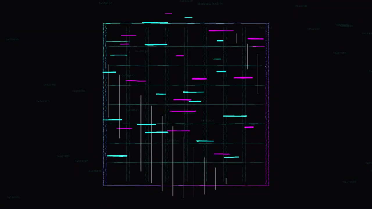 Abstract Digital Grid with Glitch Effects and Moving Lines