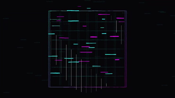 Abstract Digital Grid with Glitch Effects and Moving Lines