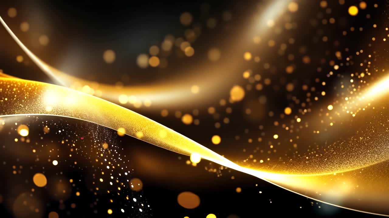 Abstract video with golden light trails and bokeh, creating a dynamic and elegant atmosphere