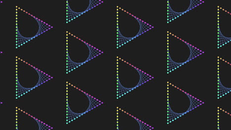 patrón digital de triángulos arcoíris sin costuras con puntos de neón en degradado negro