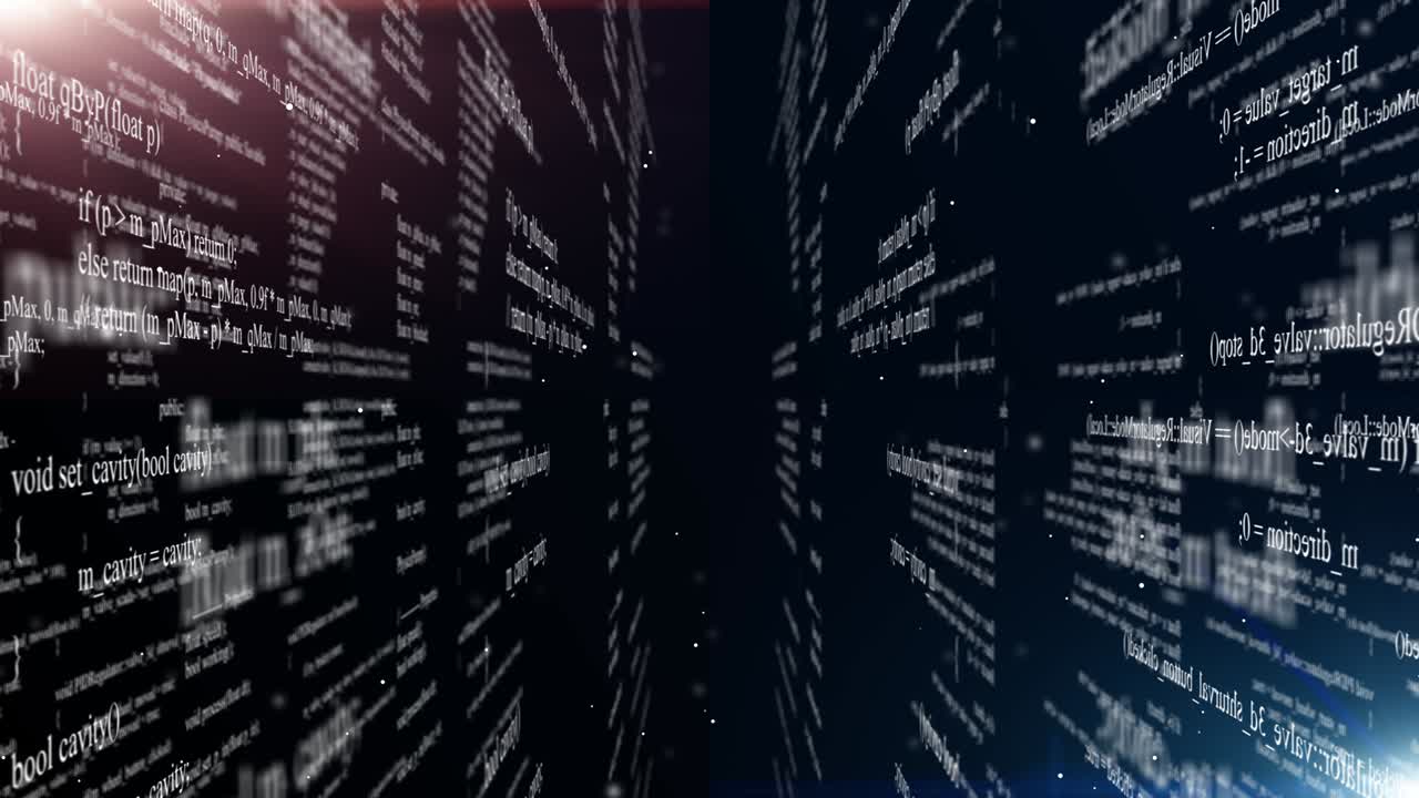 Blocks of program code flying in virtual space. Seamless