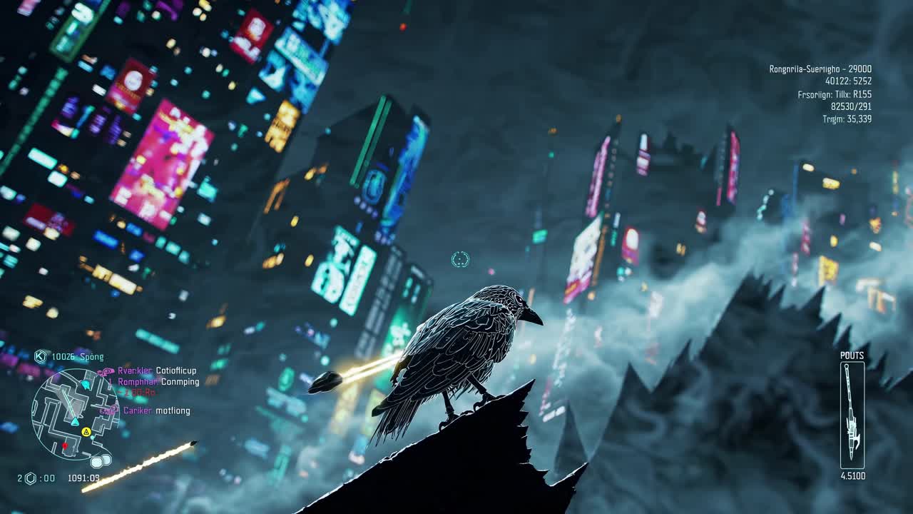 Cyberpunk Bird on a Rooftop