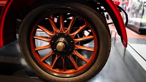 close-up of a vintage car wheel spinning