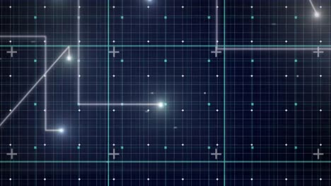 Animation of glowing lines processing and markers moving on grid