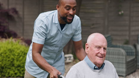 caregiver assisting elderly man in wheelchair