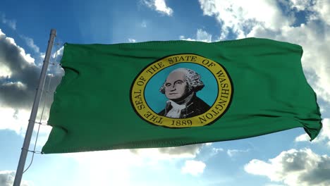bandera del estado estadounidense de washington, región de los estados unidos, ondeando al viento. 4k